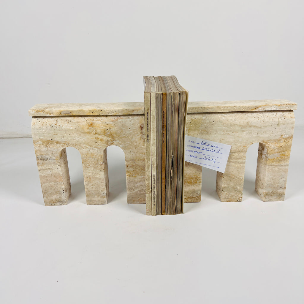 Handmade Travertine Beige Bookend Pair