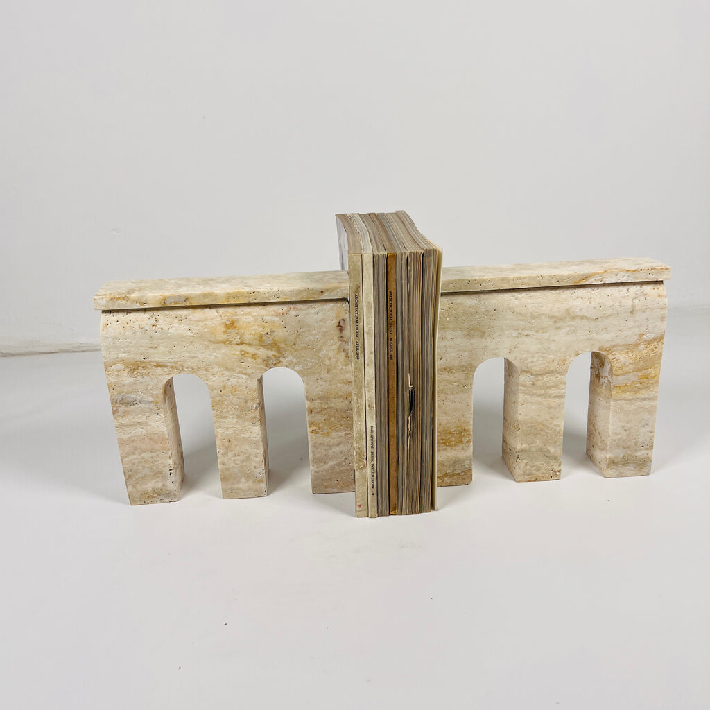 Handmade Travertine Beige Bookend Pair