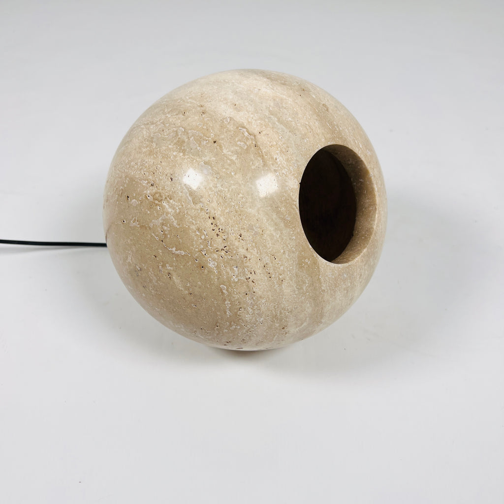 Spherical Beige Travertine Table Lamp