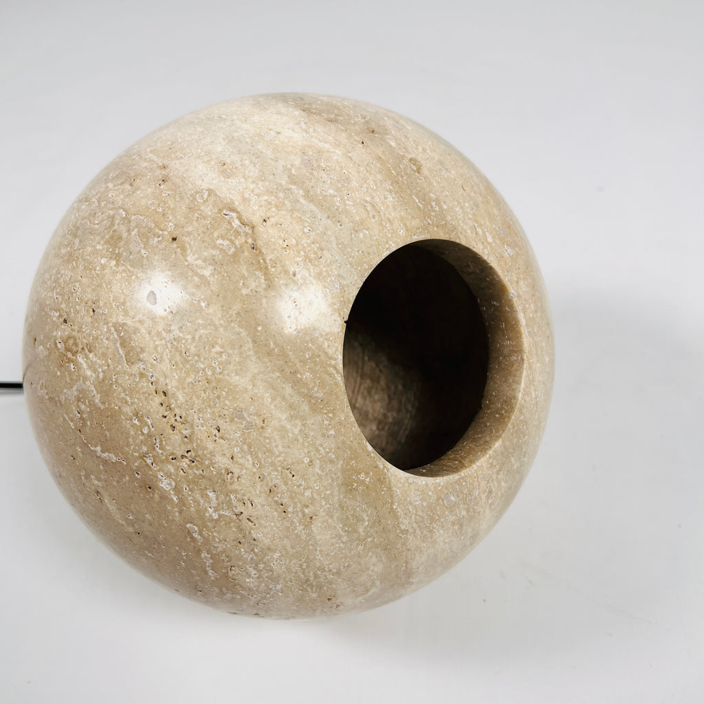 Spherical Beige Travertine Table Lamp