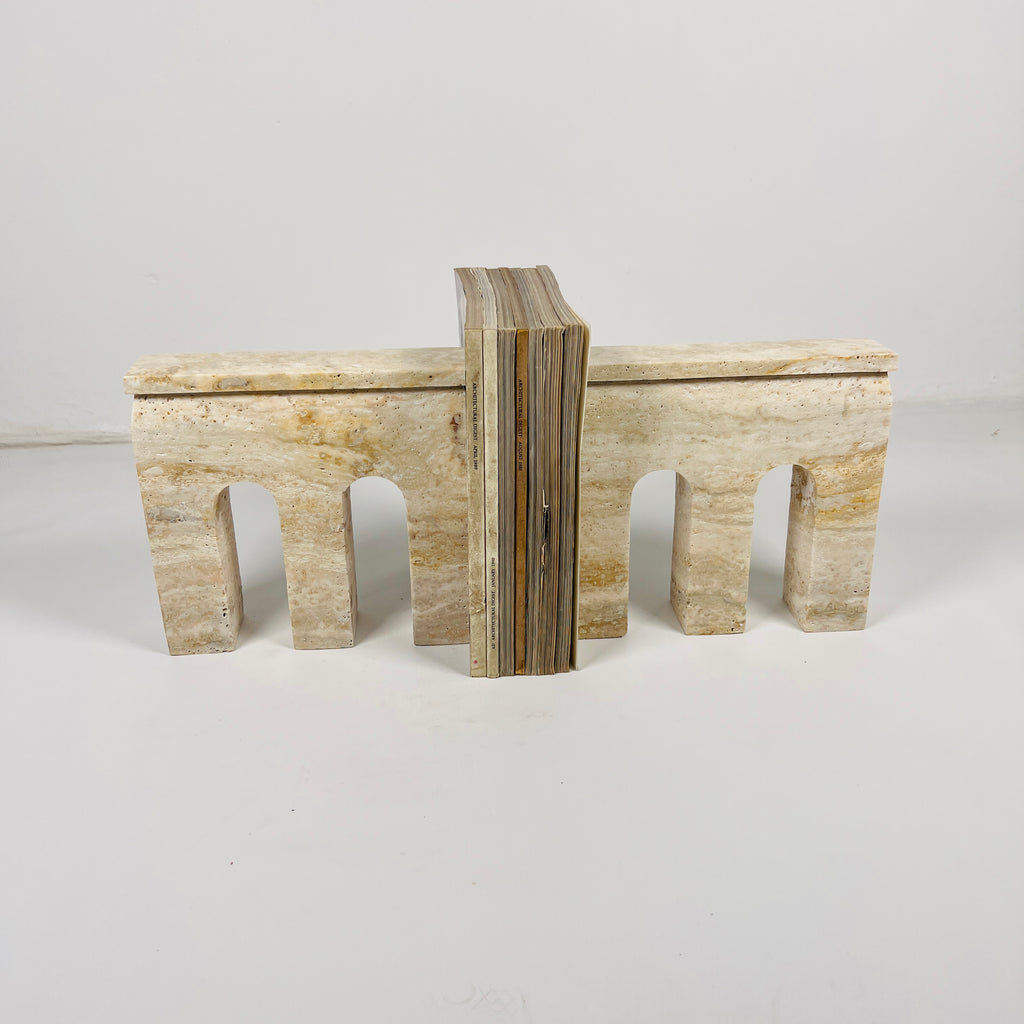 Handmade Travertine Beige Bookend Pair