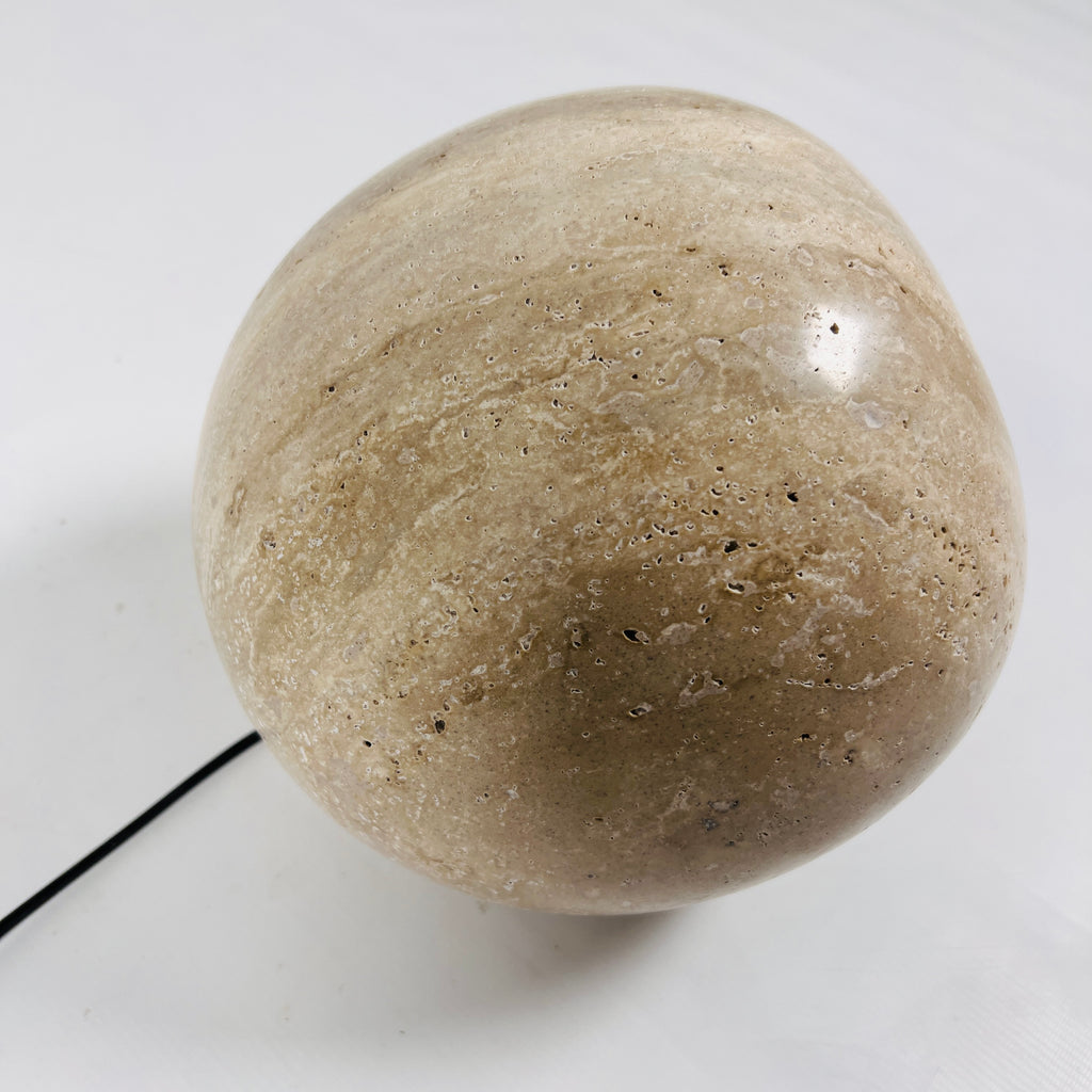 Spherical Beige Travertine Table Lamp