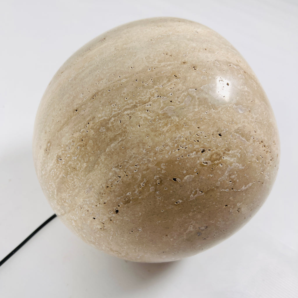 Spherical Beige Travertine Table Lamp