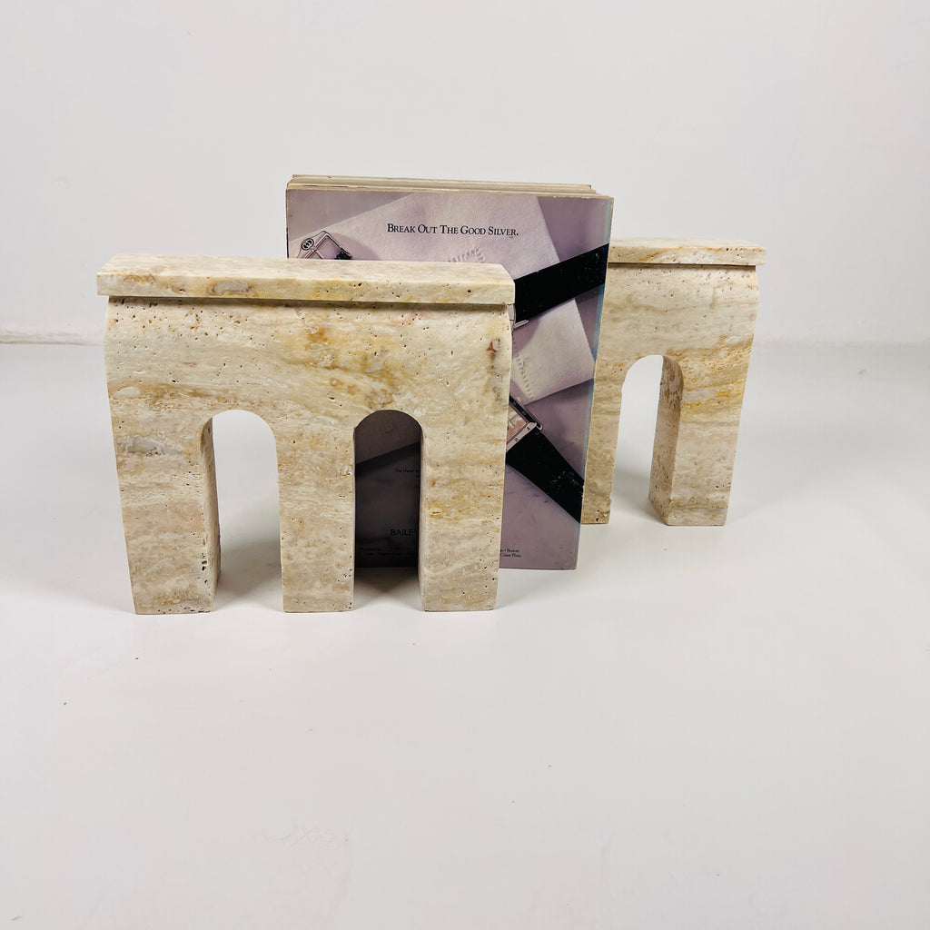 Handmade Travertine Beige Bookend Pair