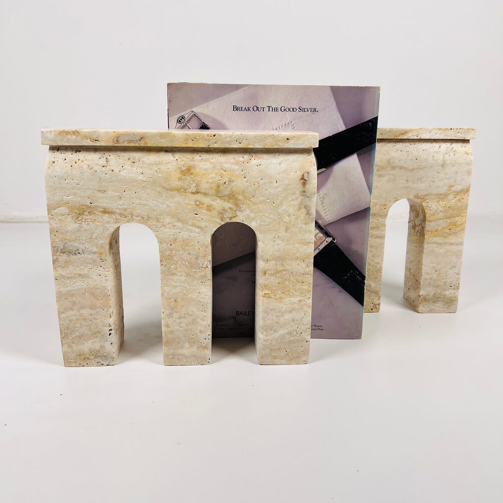 Handmade Travertine Beige Bookend Pair