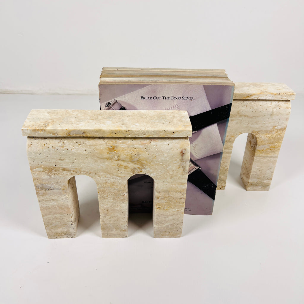 Handmade Travertine Beige Bookend Pair