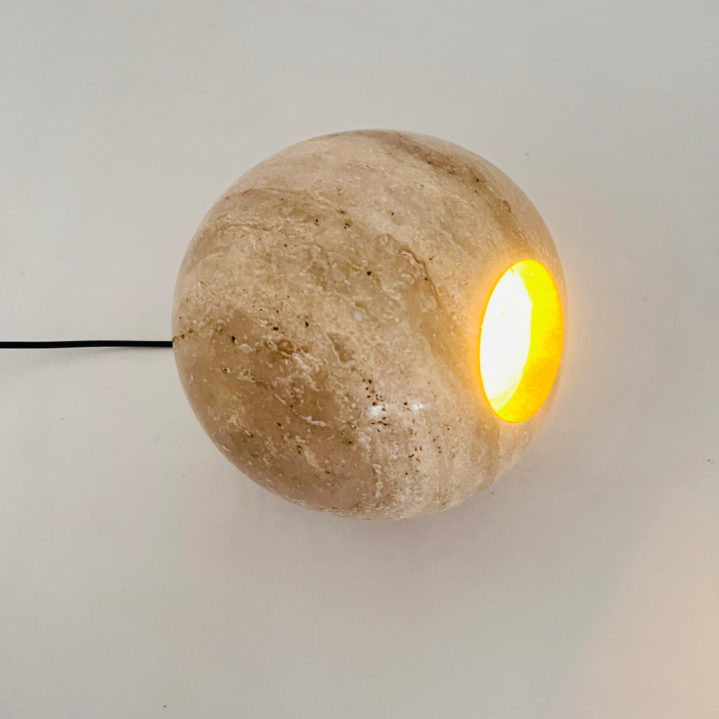 Spherical Beige Travertine Table Lamp