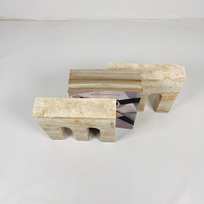 Handmade Travertine Beige Bookend Pair