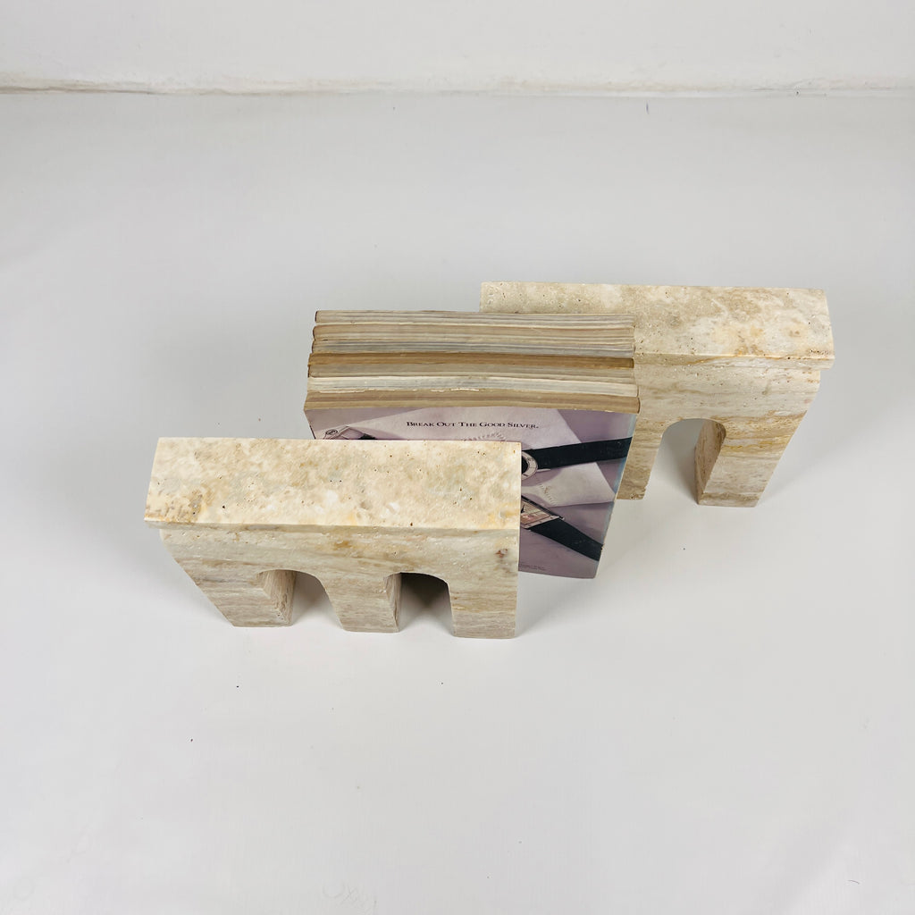 Handmade Travertine Beige Bookend Pair