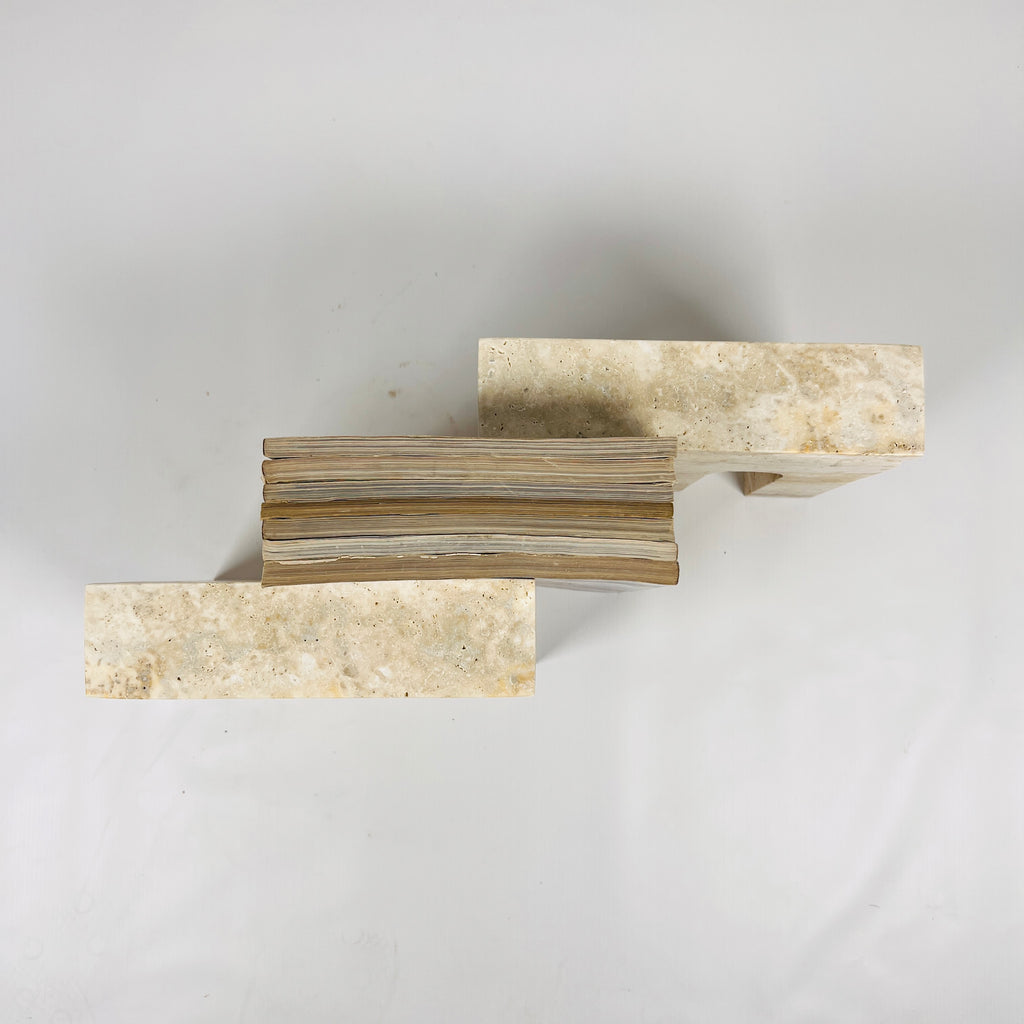 Handmade Travertine Beige Bookend Pair