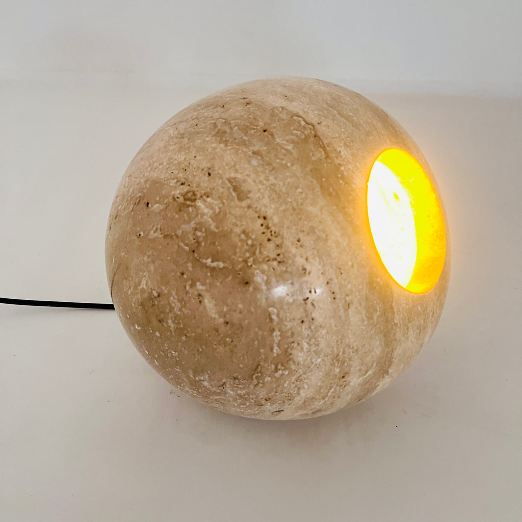 Spherical Beige Travertine Table Lamp