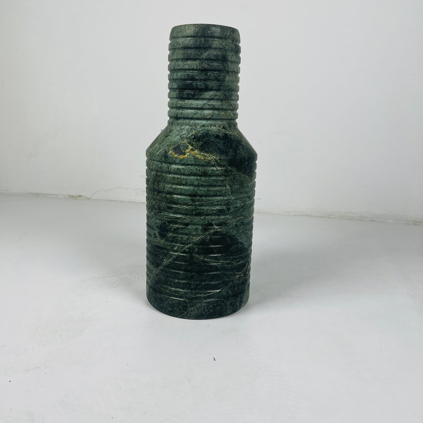 Grooved Marble Vase -Green