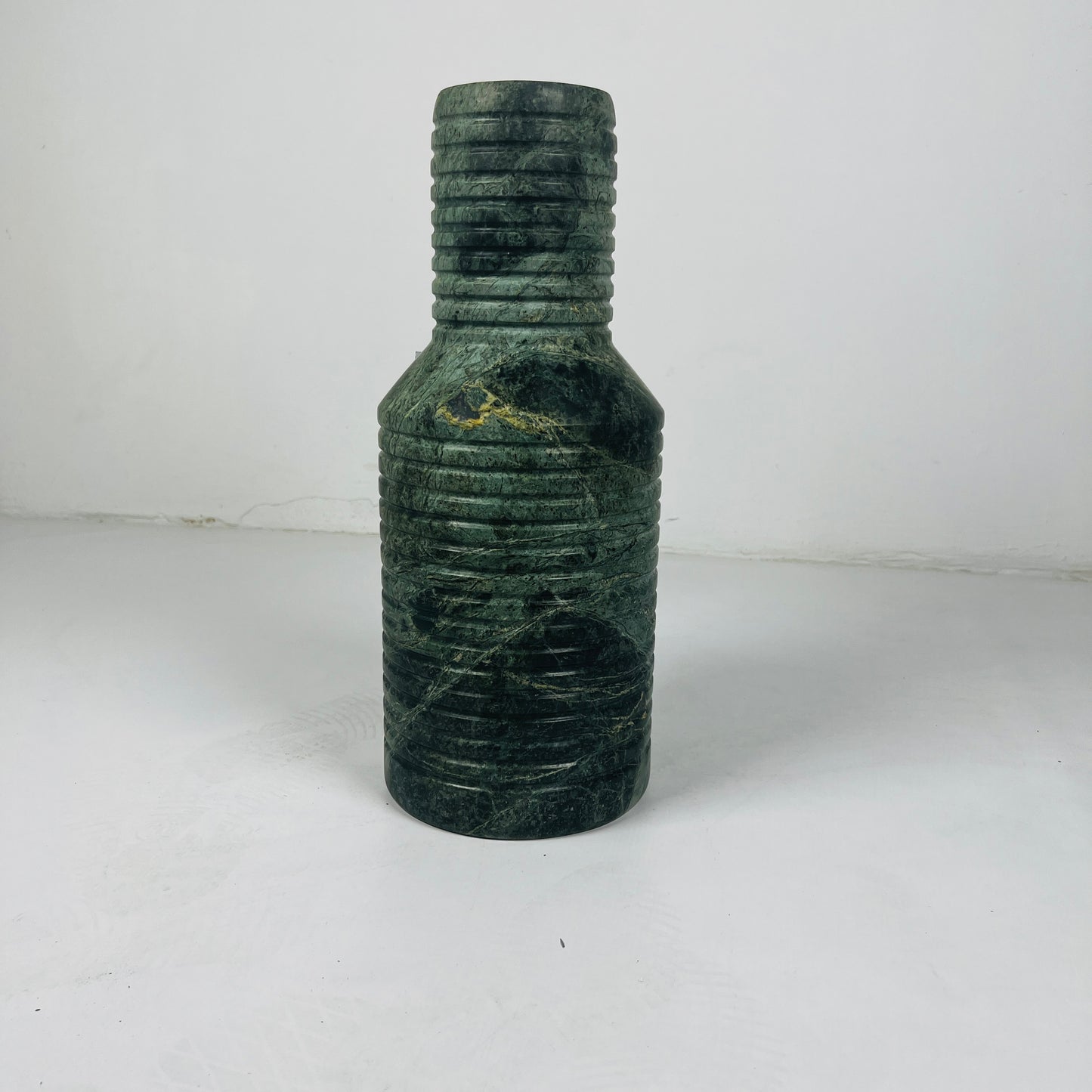 Grooved Marble Vase -Green