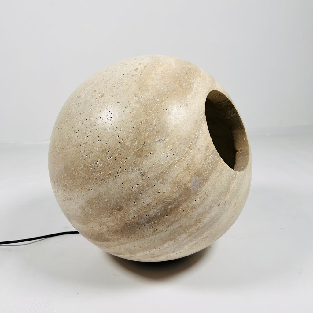 Spherical Beige Travertine Table Lamp