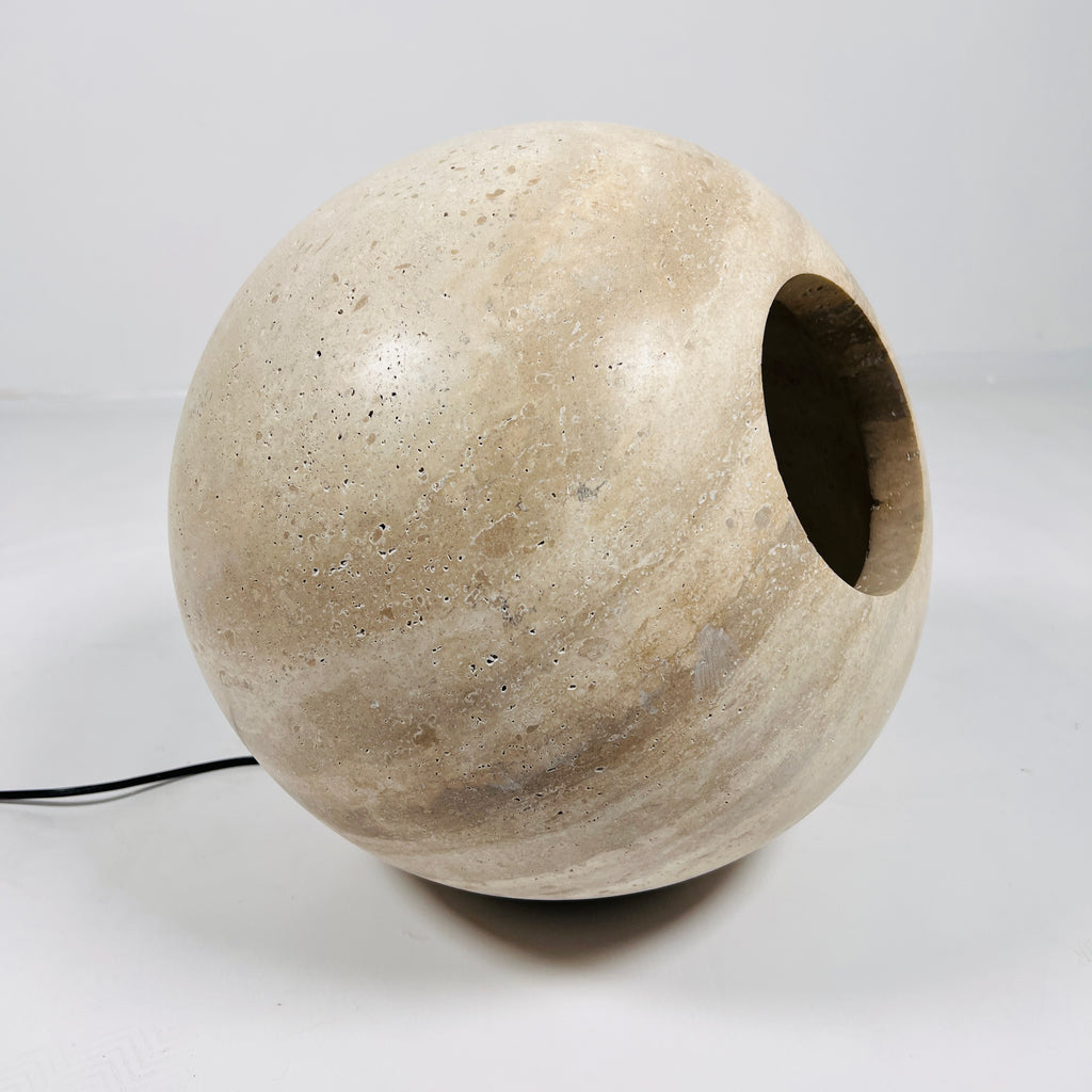 Spherical Beige Travertine Table Lamp