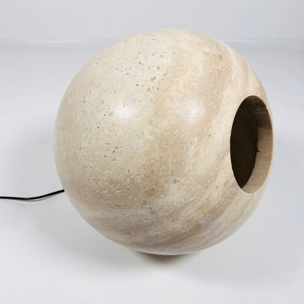 Spherical Beige Travertine Table Lamp