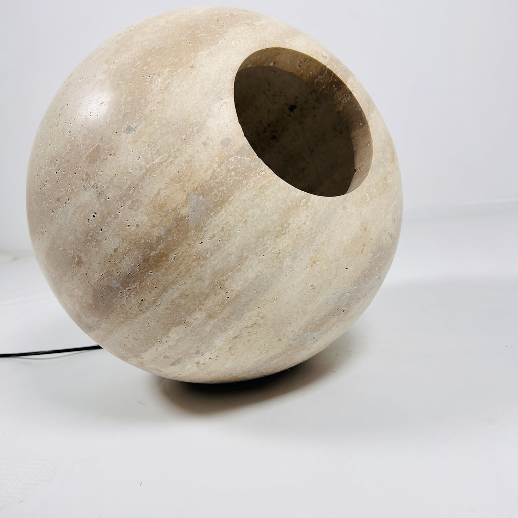 Spherical Beige Travertine Table Lamp