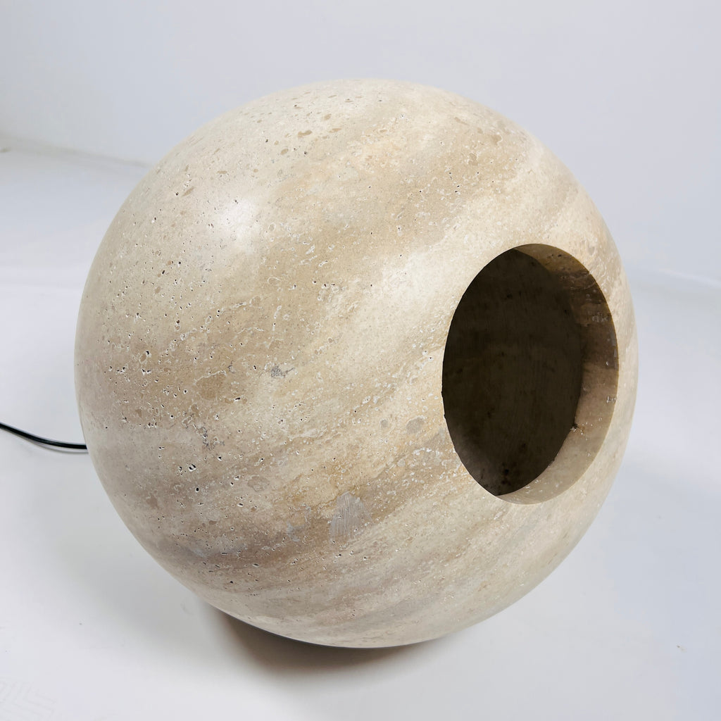 Spherical Beige Travertine Table Lamp