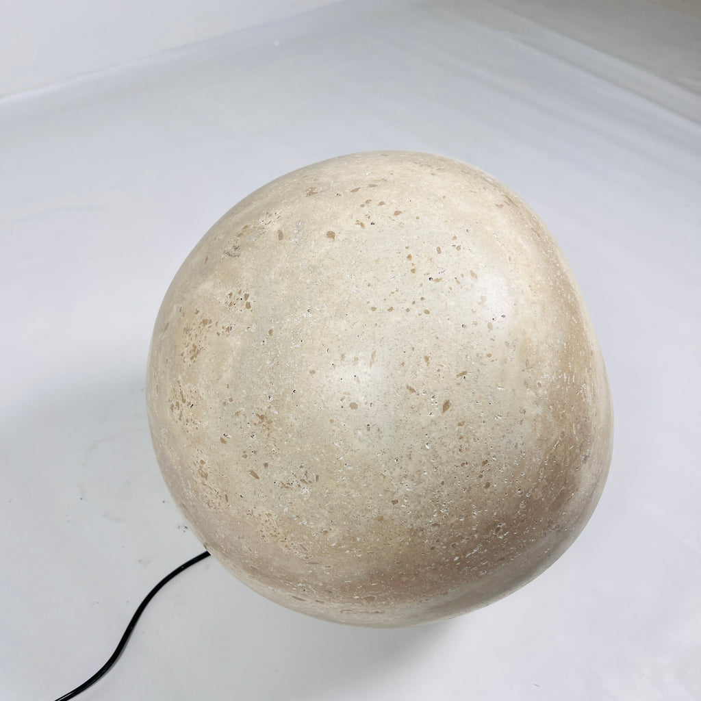 Spherical Beige Travertine Table Lamp