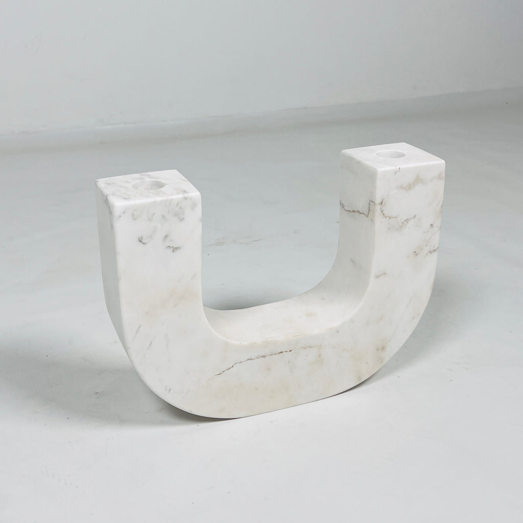 U-Shaped White Marble Candle Stand