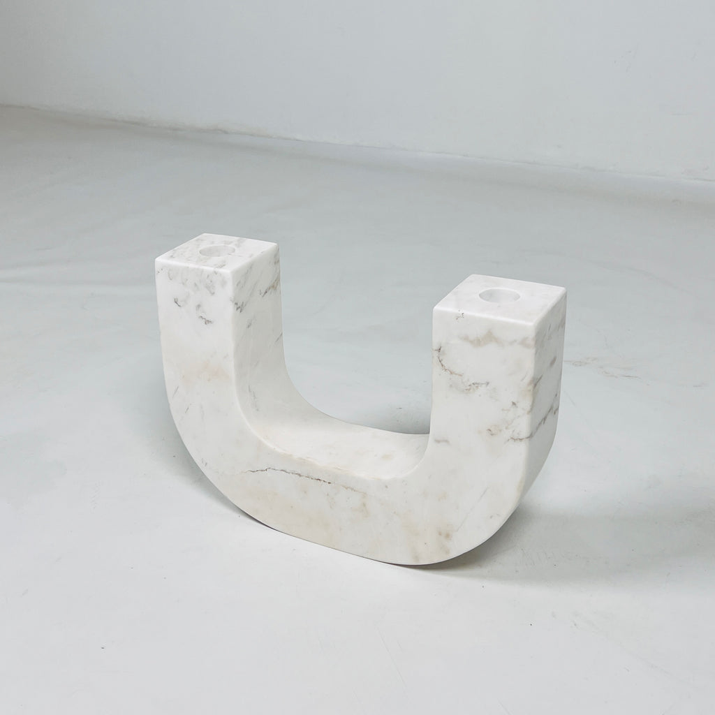 U-Shaped White Marble Candle Stand