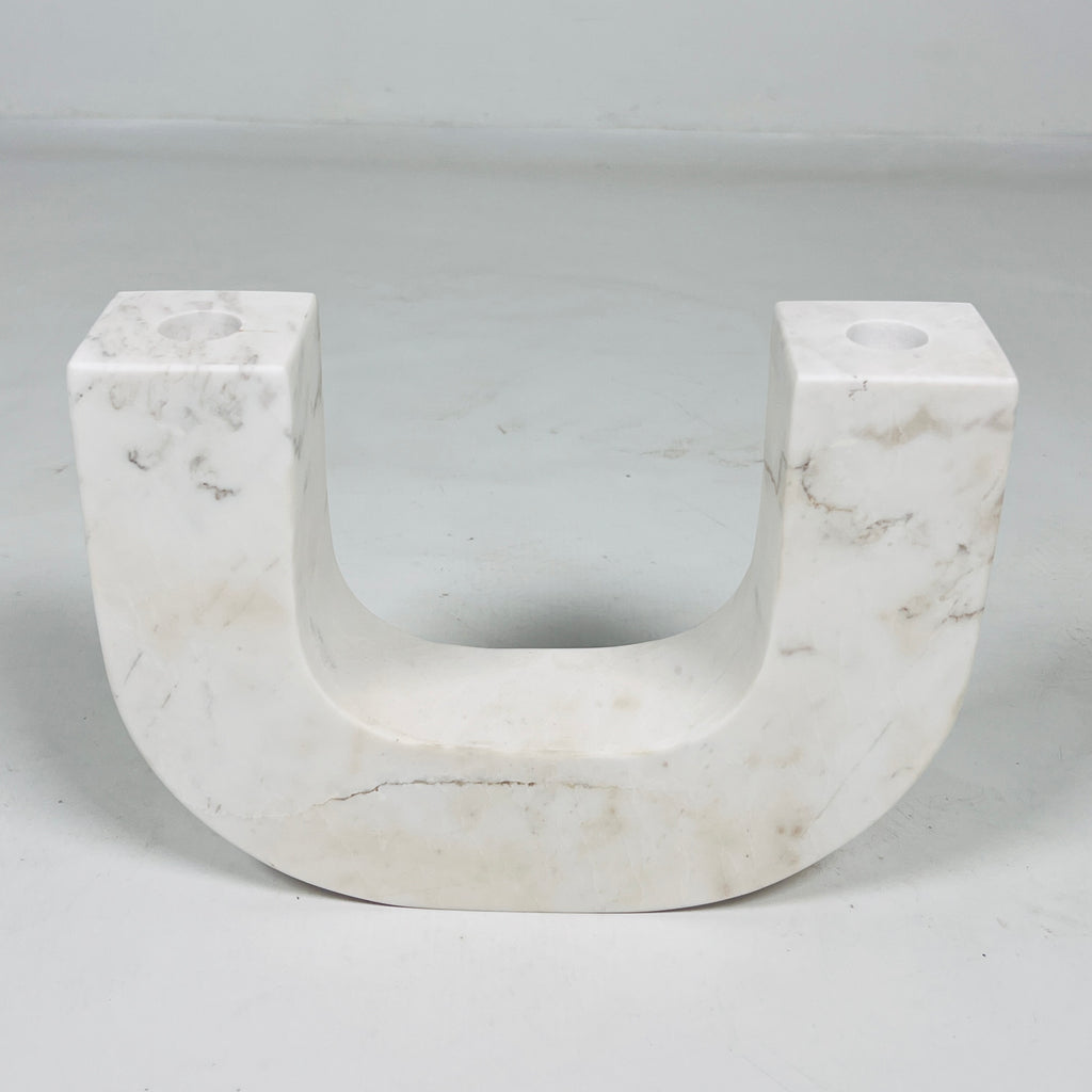 U-Shaped White Marble Candle Stand