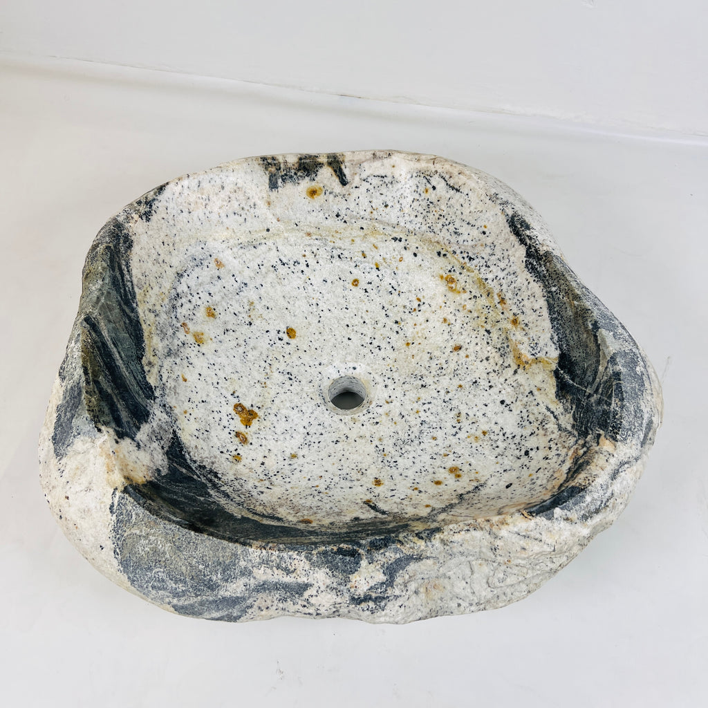 White Marked Honey Speckled River Stone Sink