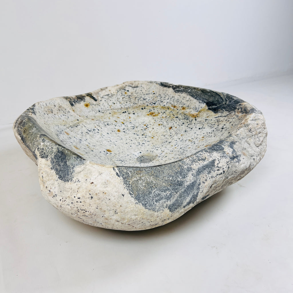 White Marked Honey Speckled River Stone Sink