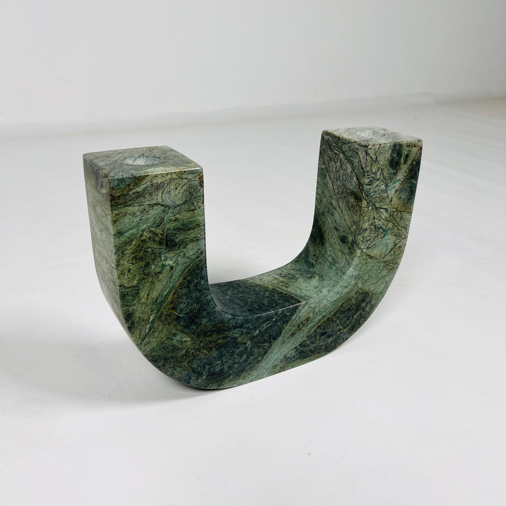 U-Shaped Green Marble Candle Stand