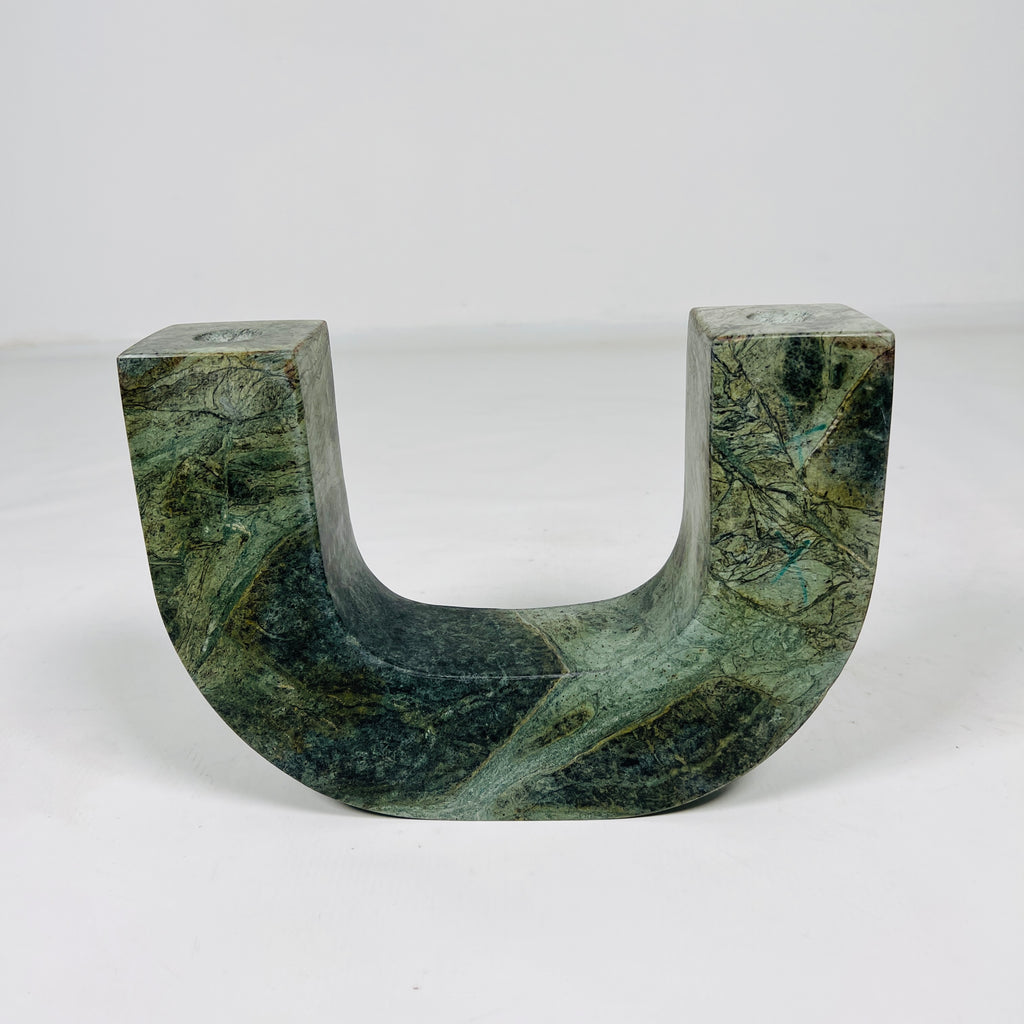 U-Shaped Green Marble Candle Stand