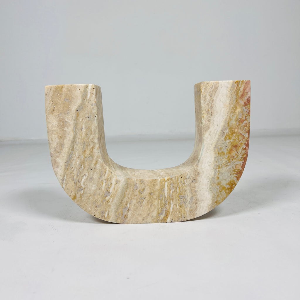 U-Shaped Travertine Candle Stand