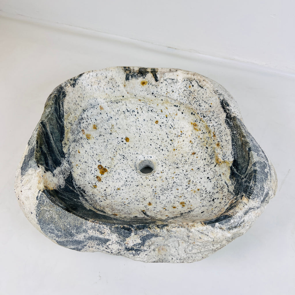 White Marked Honey Speckled River Stone Sink