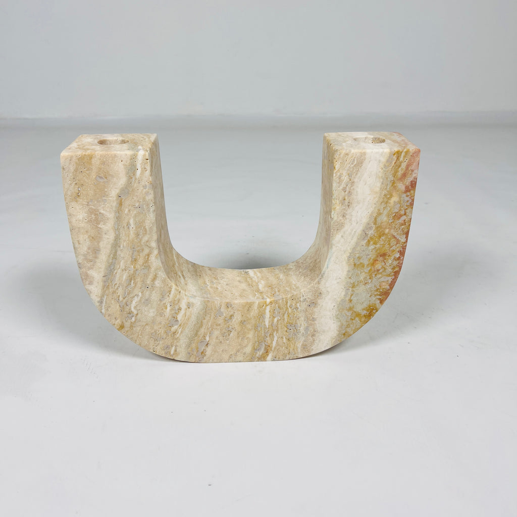 U-Shaped Travertine Candle Stand