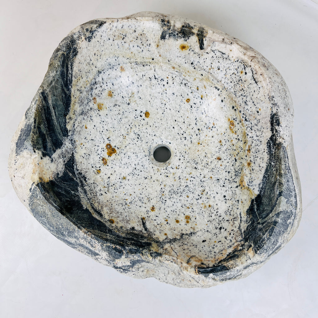 White Marked Honey Speckled River Stone Sink