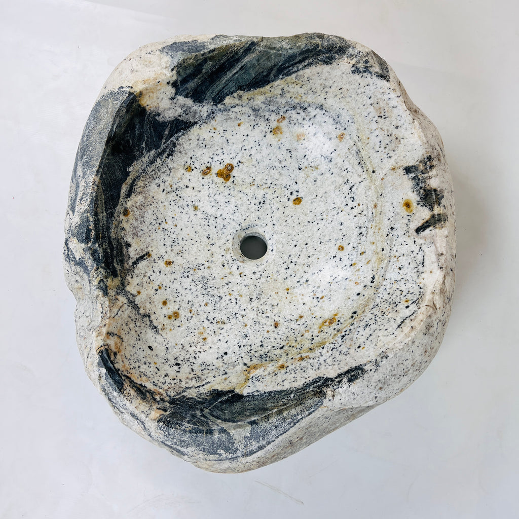 White Marked Honey Speckled River Stone Sink