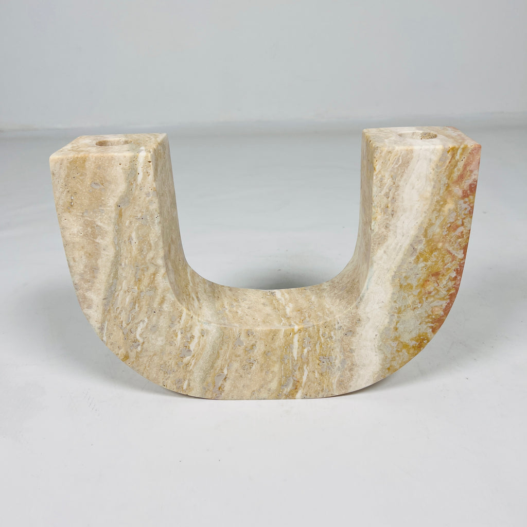 U-Shaped Travertine Candle Stand