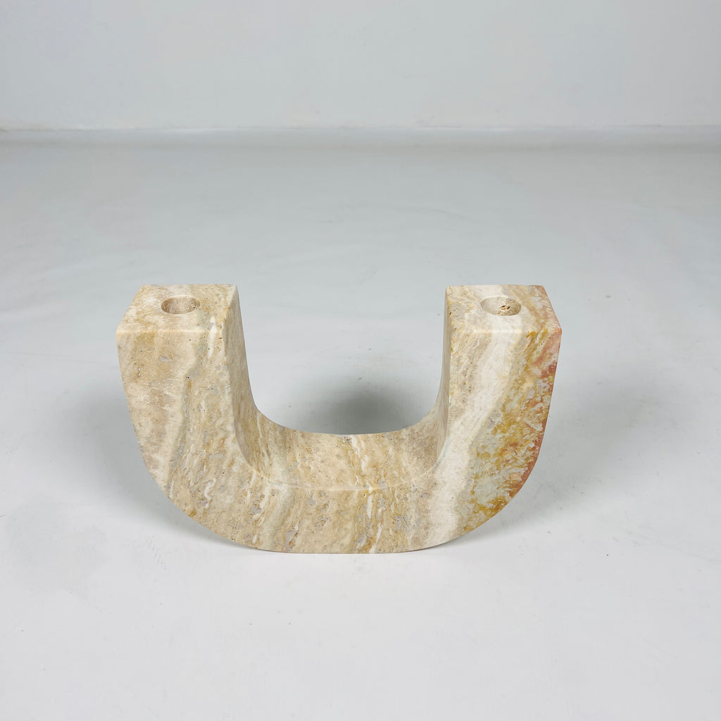 U-Shaped Travertine Candle Stand