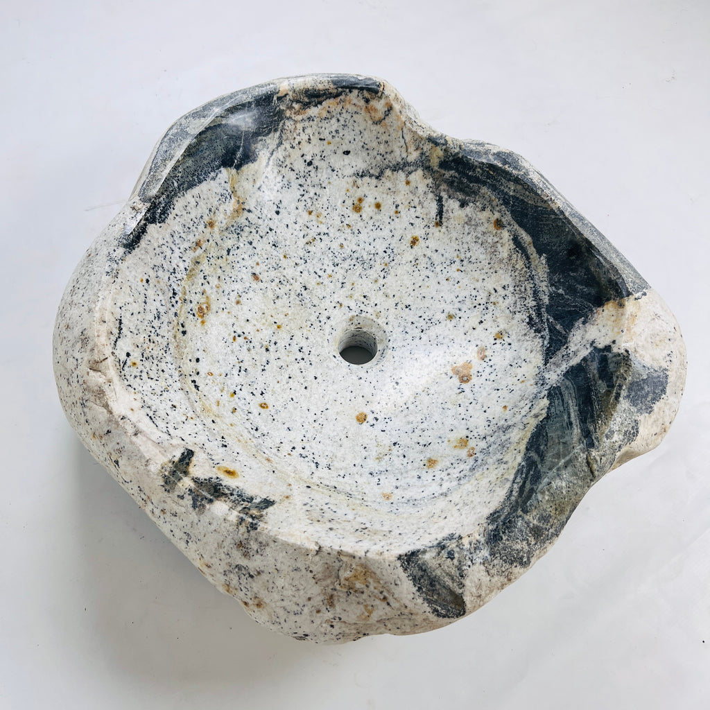 White Marked Honey Speckled River Stone Sink