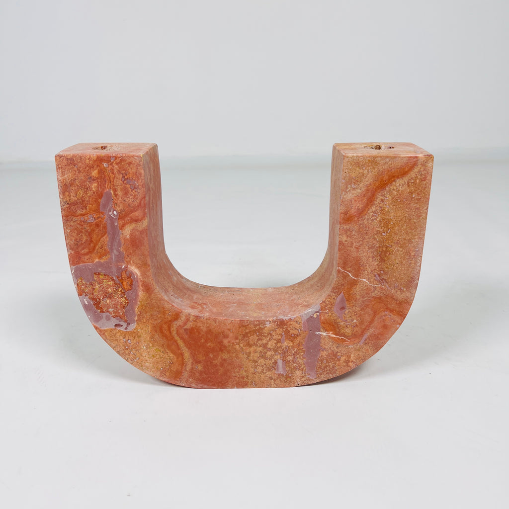 U-Shaped Travertine Candle Stand