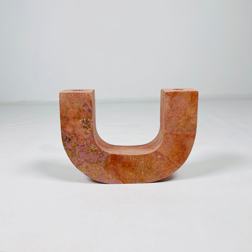 U-Shaped Travertine Candle Stand