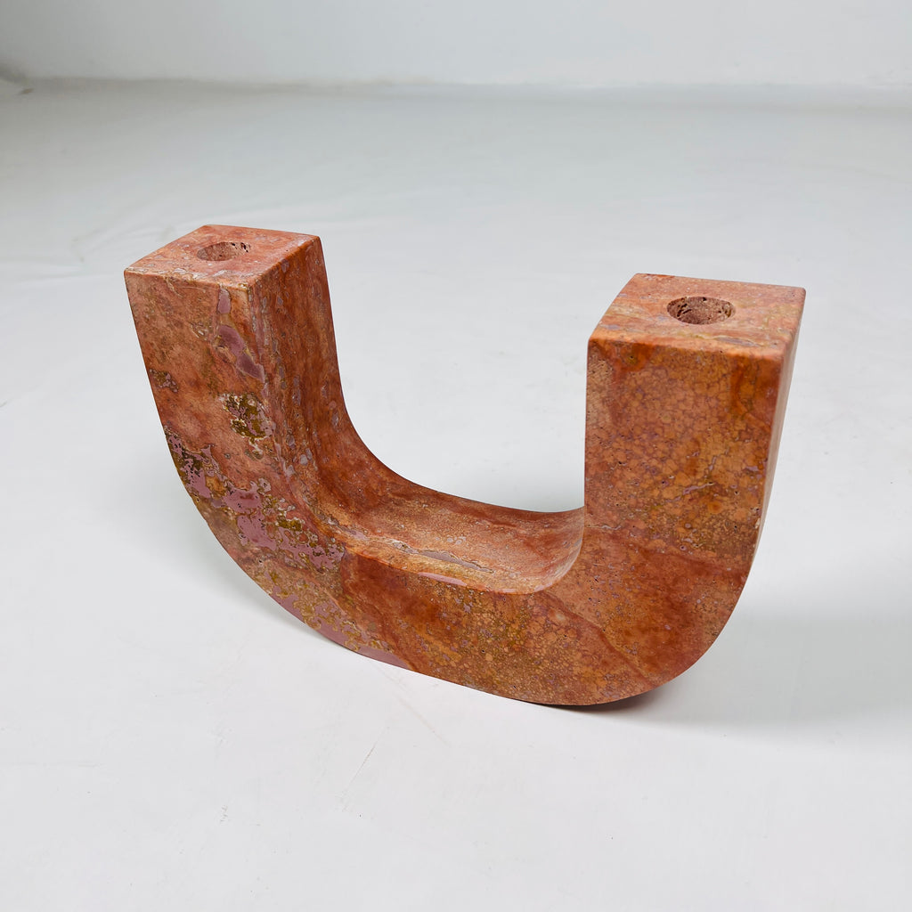 U-Shaped Travertine Candle Stand