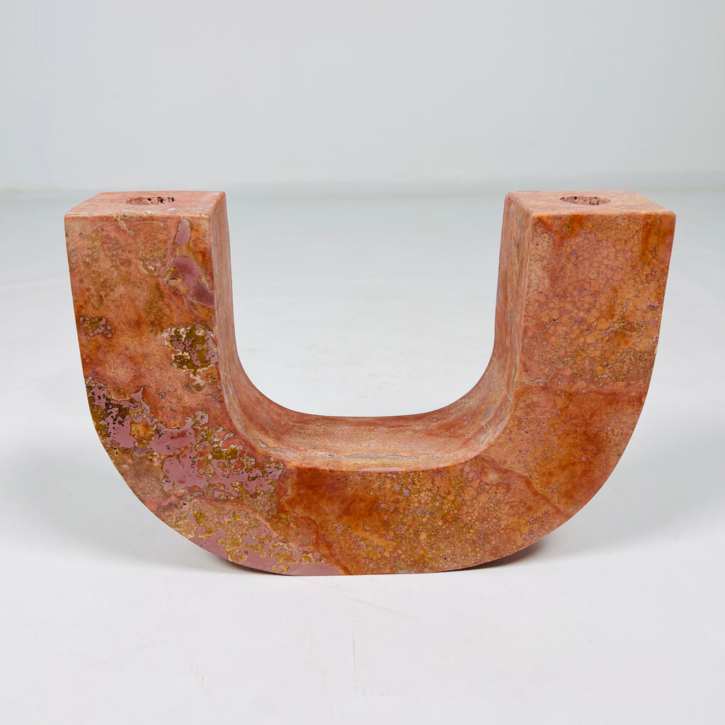 U-Shaped Travertine Candle Stand