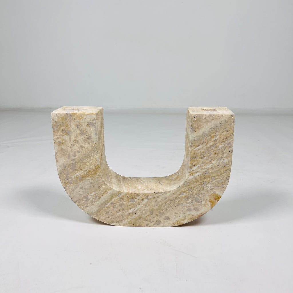 U-Shaped Travertine Candle Stand