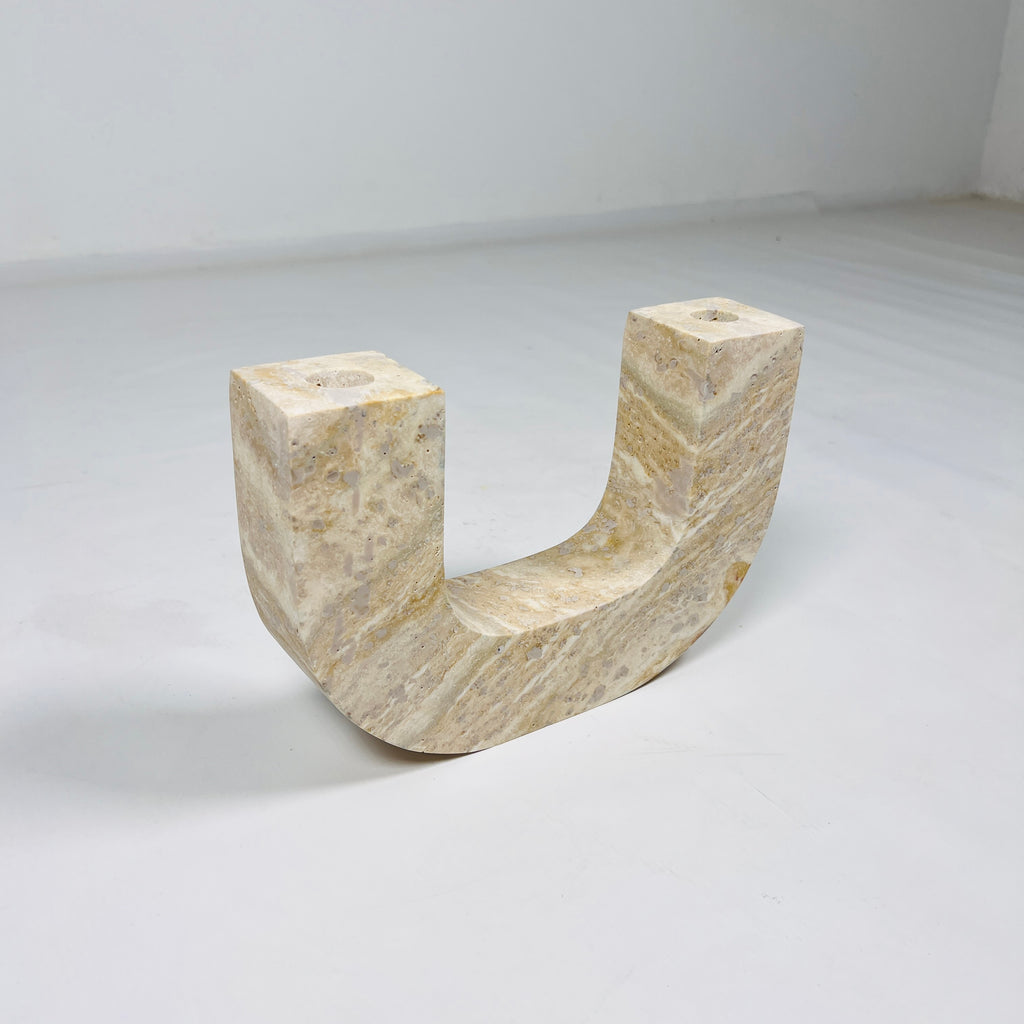 U-Shaped Travertine Candle Stand