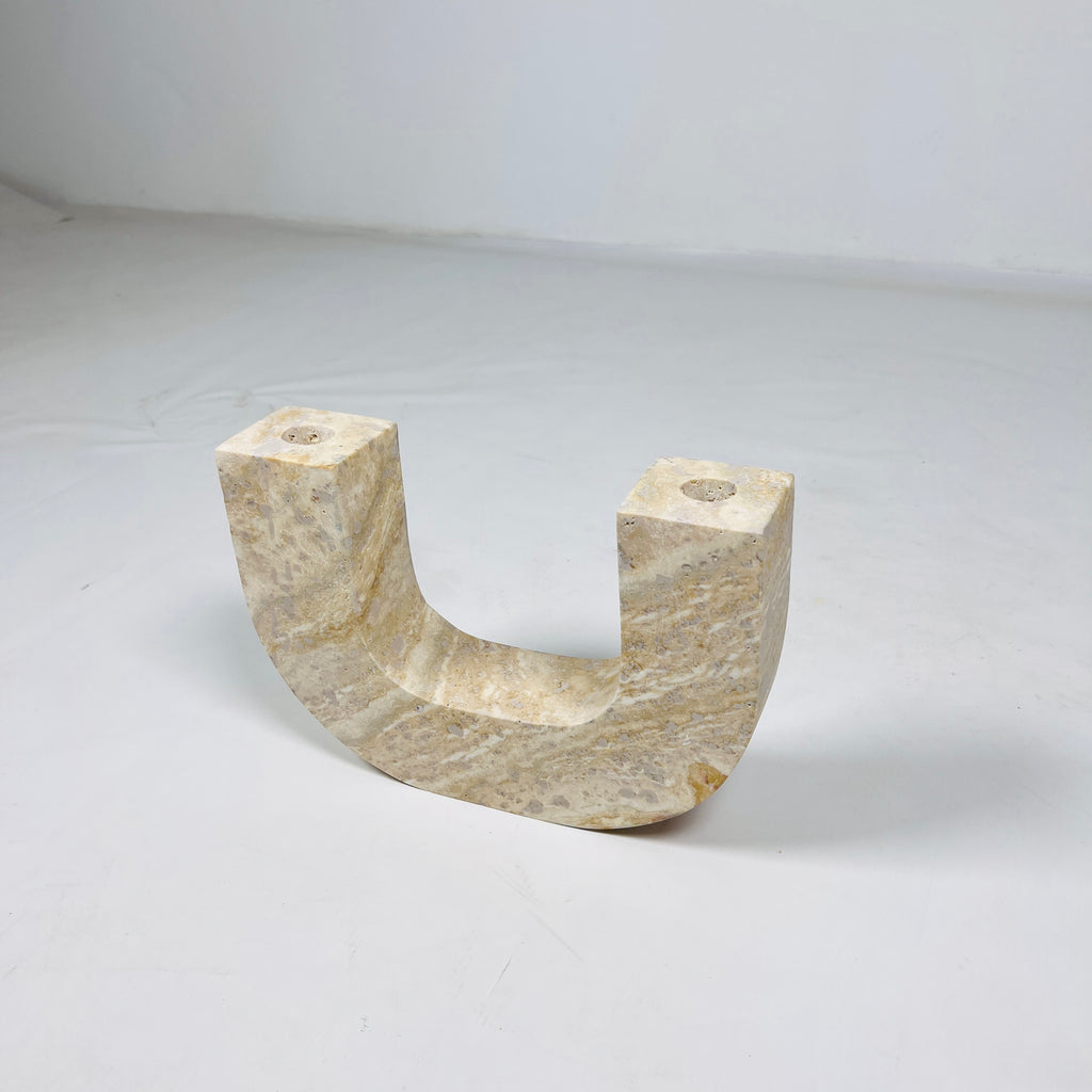 U-Shaped Travertine Candle Stand