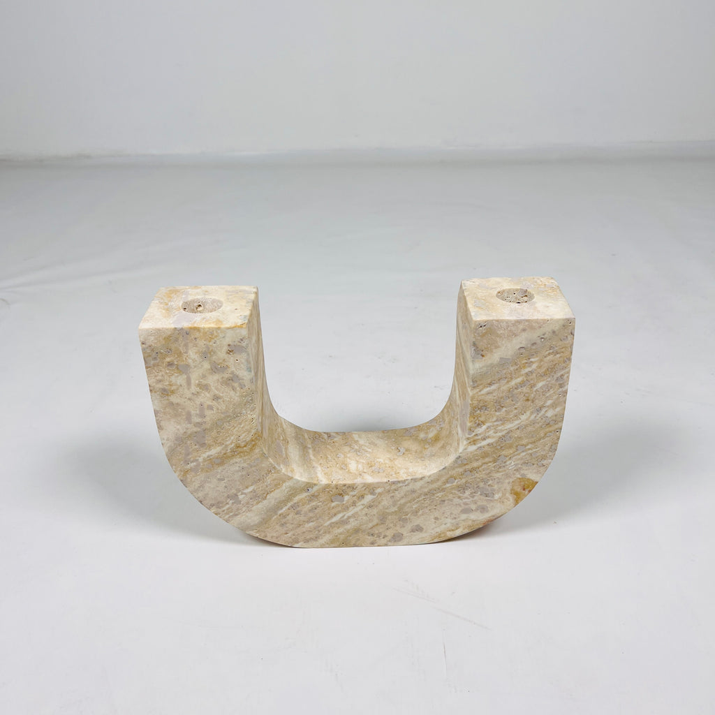 U-Shaped Travertine Candle Stand