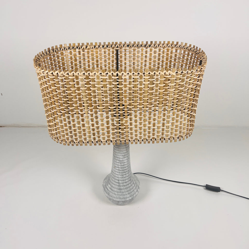 Ringed Bulged Bottom Grey Table Lamp