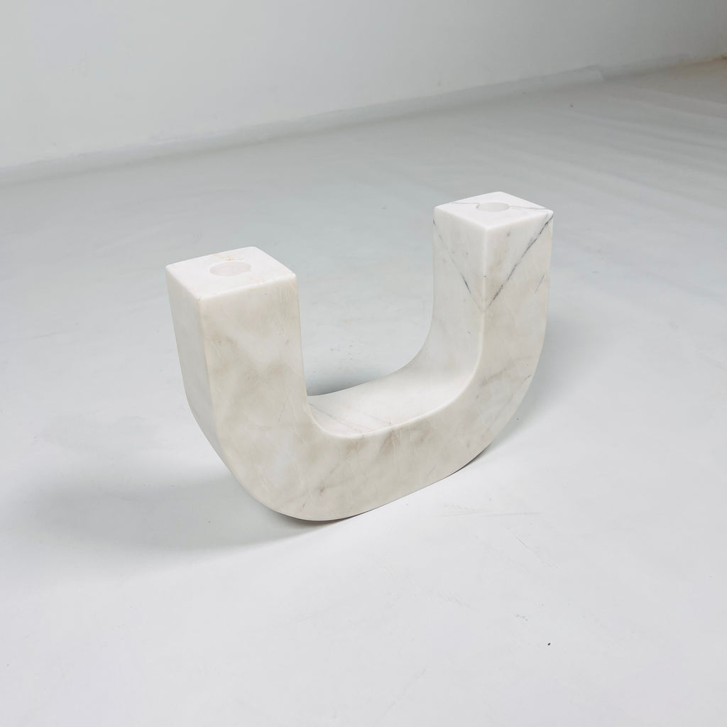 U-Shaped White Marble Candle Stand