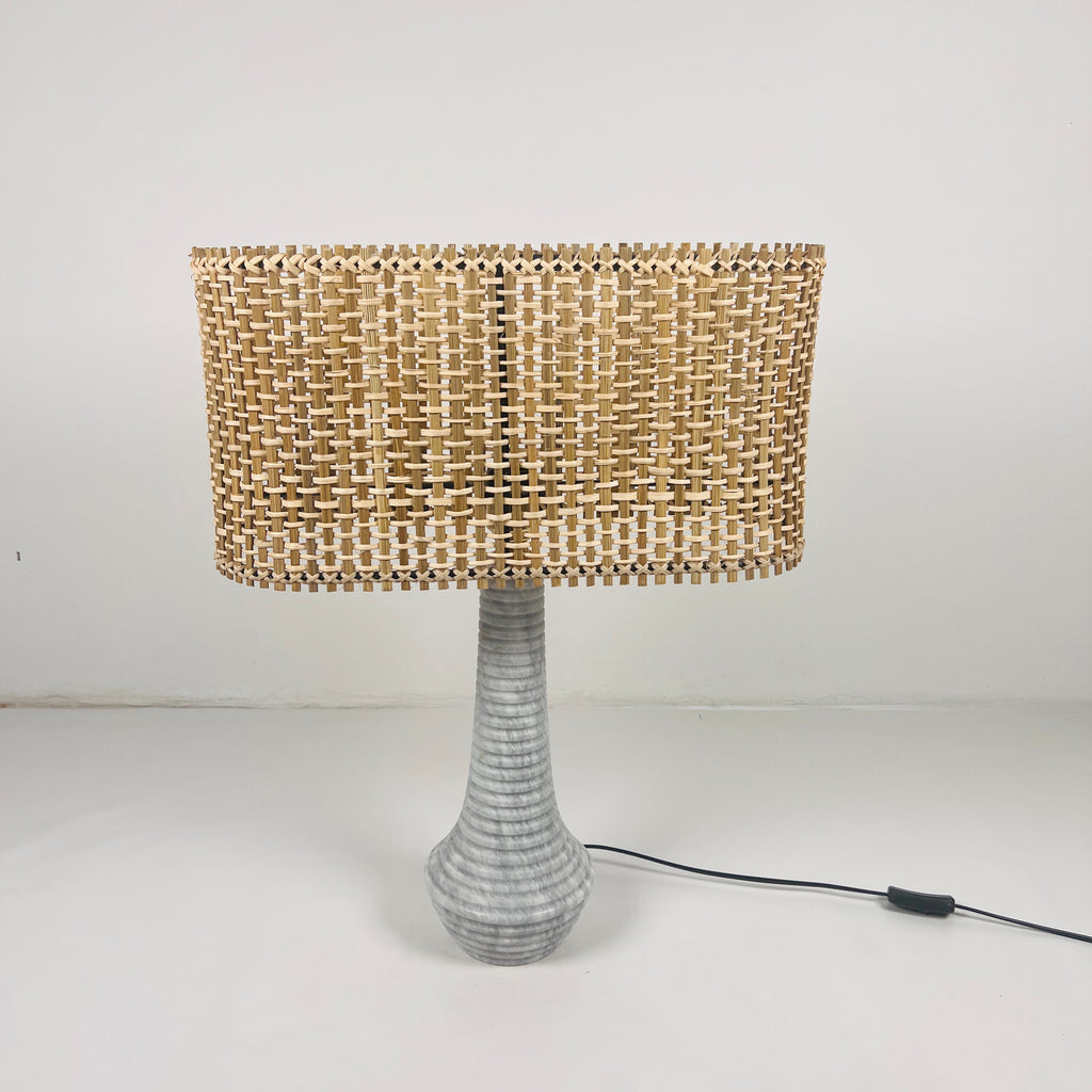 Ringed Bulged Bottom Grey Table Lamp