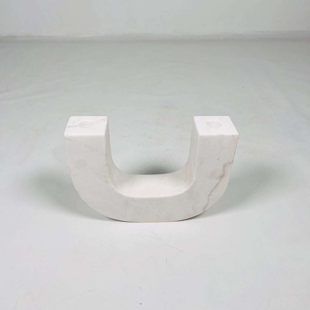 U-Shaped White Marble Candle Stand